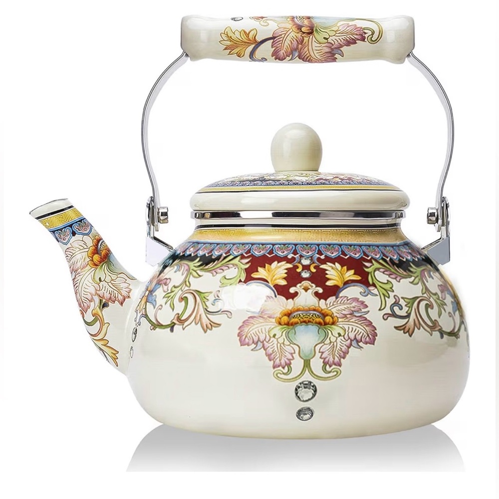 Floral Enamel Teapot with Handle